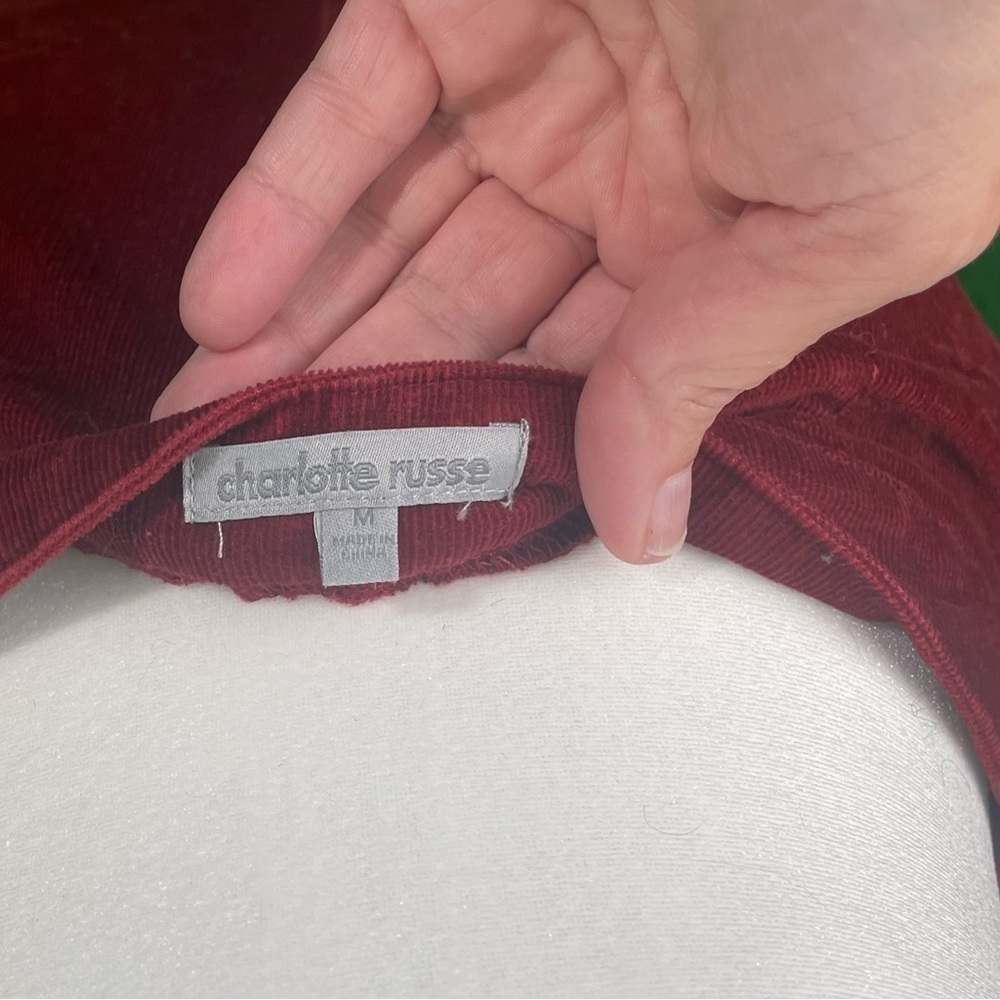 Charlotte Russe size medium, red corduroy, zipper front mini skirt. - Picture 5 of 7